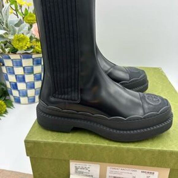 Women women’s Gucci interlocking G leather boots size 38 made in Italy - Picture 2 of 13